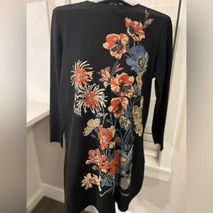 Zara Black Dress with Multicolor Floral Design